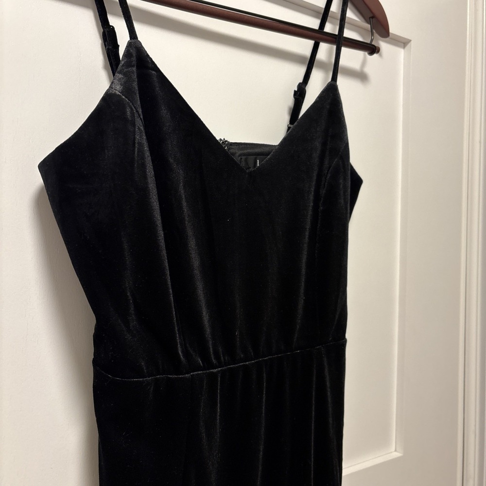Lulus All Glam Black‎ Velvet Fringe Faux Wrap Cocktail Dress Sz XS - Picture 4 of 5